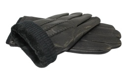 Rękawiczki Męskie PolskaGalanteria Ocieplane Z Ciemnym Ściągaczem Ze Skóry Renifera Rozmiar 10 CZARNE