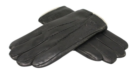 Rękawiczki Męskie PolskaGalanteria Ocieplane Z Jasnym Ściągaczem Ze Skóry Renifera Rozmiar 10 1/2 CZARNE