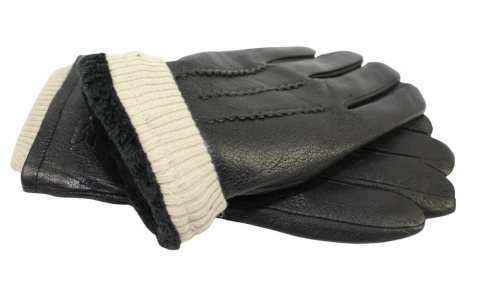 Rękawiczki Męskie PolskaGalanteria Ocieplane Z Jasnym Ściągaczem Ze Skóry Renifera Rozmiar 11 1/2 CZARNE