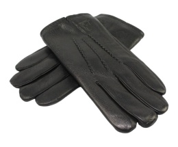 Rękawiczki Męskie PolskaGalanteria Ocieplane Z Jasnym Ściągaczem Ze Skóry Renifera Rozmiar 12 CZARNE