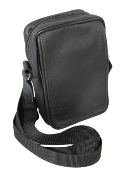 Skórzana Torba Na Ramię Pionowa GRETOS (PL) CZARNA Listonoszka Z Klapką Na Rzep 20 x 13 x 6 [cm]