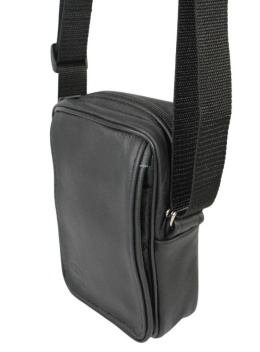 Skórzana Torba Na Ramię Pionowa GRETOS (PL) CZARNA Listonoszka Z Klapką Na Rzep 20 x 13 x 6 [cm]