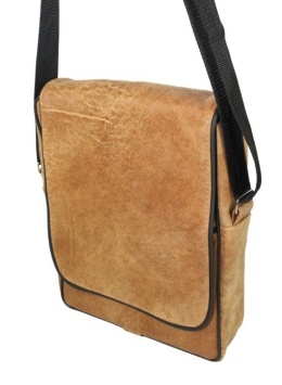 Skórzana Torba Na Ramię Pionowa GRETOS (PL) Listonoszka Z Klapką SUROWA SKÓRA KARMELOWY 37 x 30 x 7 [cm]