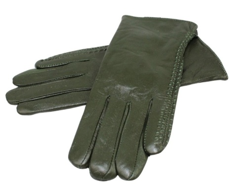 Skórzane Ocieplane Rękawiczki Damskie PolskaGalanteria.pl Ze Skóry Naturalnej CIEMNE OLIWKOWE Rozmiar 7 1/2 