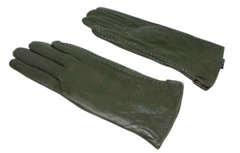 Skórzane Ocieplane Rękawiczki Damskie PolskaGalanteria.pl Ze Skóry Naturalnej CIEMNE OLIWKOWE Rozmiar 7 1/2 
