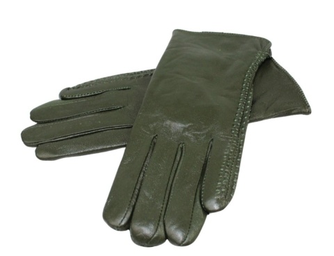 Skórzane Ocieplane Rękawiczki Damskie PolskaGalanteria.pl Ze Skóry Naturalnej CIEMNE OLIWKOWE Rozmiar 7 