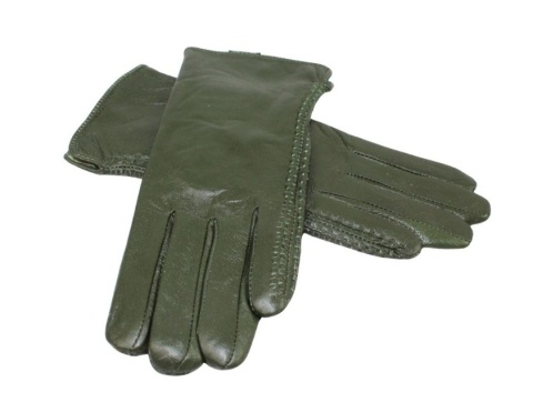 Skórzane Ocieplane Rękawiczki Damskie PolskaGalanteria.pl Ze Skóry Naturalnej CIEMNE OLIWKOWE Rozmiar 7 