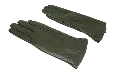 Skórzane Ocieplane Rękawiczki Damskie PolskaGalanteria.pl Ze Skóry Naturalnej CIEMNE OLIWKOWE Rozmiar 7 