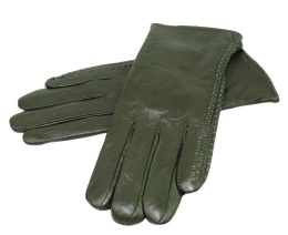 Skórzane Ocieplane Rękawiczki Damskie PolskaGalanteria.pl Ze Skóry Naturalnej CIEMNE OLIWKOWE Rozmiar 8 1/2 
