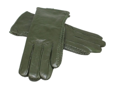 Skórzane Ocieplane Rękawiczki Damskie PolskaGalanteria.pl Ze Skóry Naturalnej CIEMNE OLIWKOWE Rozmiar 8 1/2 