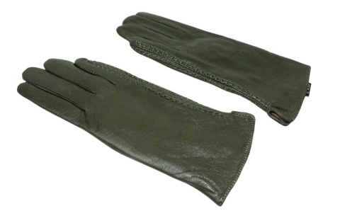 Skórzane Ocieplane Rękawiczki Damskie PolskaGalanteria.pl Ze Skóry Naturalnej CIEMNE OLIWKOWE Rozmiar 8 1/2 