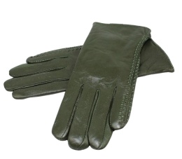 Skórzane Ocieplane Rękawiczki Damskie PolskaGalanteria.pl Ze Skóry Naturalnej CIEMNE OLIWKOWE Rozmiar 8 