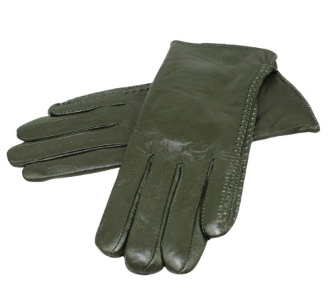 Skórzane Ocieplane Rękawiczki Damskie PolskaGalanteria.pl Ze Skóry Naturalnej CIEMNE OLIWKOWE Rozmiar 8 