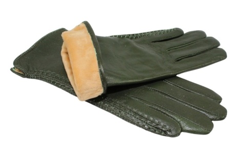 Skórzane Ocieplane Rękawiczki Damskie PolskaGalanteria.pl Ze Skóry Naturalnej CIEMNE OLIWKOWE Rozmiar 8 