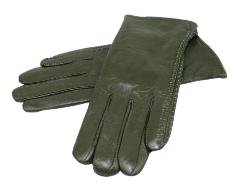 Skórzane Ocieplane Rękawiczki Damskie PolskaGalanteria.pl Ze Skóry Naturalnej CIEMNE OLIWKOWE Rozmiar 9