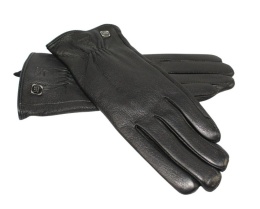 Skórzane Ocieplane Rękawiczki Damskie PolskaGalanteria.pl Ze Skóry Naturalnej Renifera Z Górnym Ściągaczem CZARNE Rozmiar 6 1/2