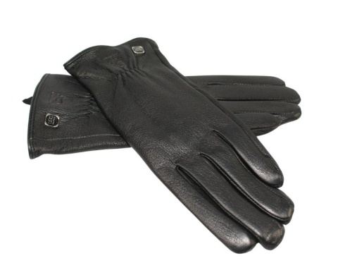 Skórzane Ocieplane Rękawiczki Damskie PolskaGalanteria.pl Ze Skóry Naturalnej Renifera Z Górnym Ściągaczem CZARNE Rozmiar 7 1/2