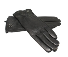 Skórzane Ocieplane Rękawiczki Damskie PolskaGalanteria.pl Ze Skóry Naturalnej Renifera Z Górnym Ściągaczem CZARNE Rozmiar 7