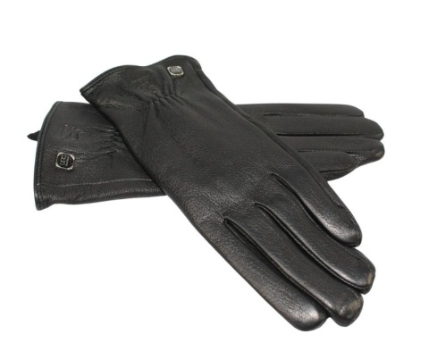 Skórzane Ocieplane Rękawiczki Damskie PolskaGalanteria.pl Ze Skóry Naturalnej Renifera Z Górnym Ściągaczem CZARNE Rozmiar 7