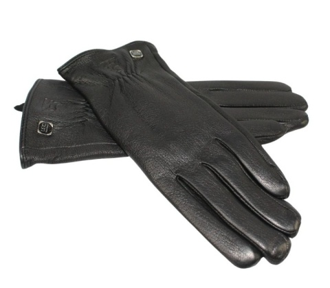 Skórzane Ocieplane Rękawiczki Damskie PolskaGalanteria.pl Ze Skóry Naturalnej Renifera Z Górnym Ściągaczem CZARNE Rozmiar 8