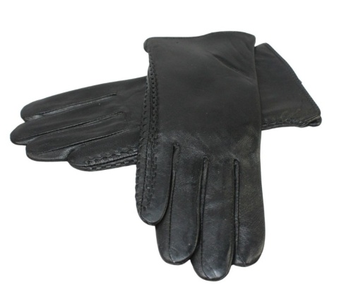 Skórzane Ocieplane Rękawiczki Damskie PolskaGalanteria.pl Ze Skóry Naturalnej Z Wzorkiem Podwójna Nitka CZARNE Rozmiar 7 1/2