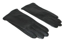 Skórzane Ocieplane Rękawiczki Damskie PolskaGalanteria.pl Ze Skóry Naturalnej Z Wzorkiem Podwójna Nitka CZARNE Rozmiar 7 1/2