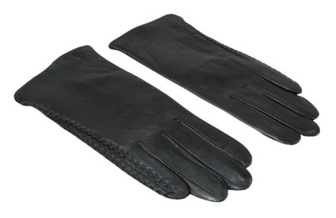 Skórzane Ocieplane Rękawiczki Damskie PolskaGalanteria.pl Ze Skóry Naturalnej Z Wzorkiem Podwójna Nitka CZARNE Rozmiar 7 1/2