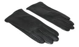 Skórzane Ocieplane Rękawiczki Damskie PolskaGalanteria.pl Ze Skóry Naturalnej Z Wzorkiem Podwójna Nitka CZARNE Rozmiar 7