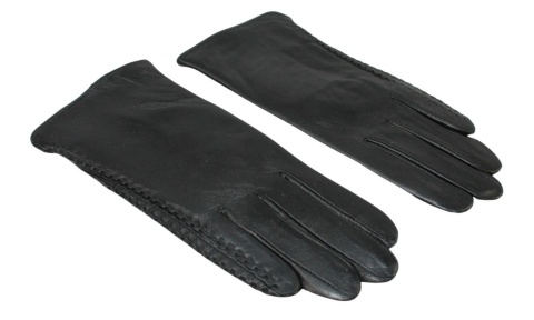 Skórzane Ocieplane Rękawiczki Damskie PolskaGalanteria.pl Ze Skóry Naturalnej Z Wzorkiem Podwójna Nitka CZARNE Rozmiar 7