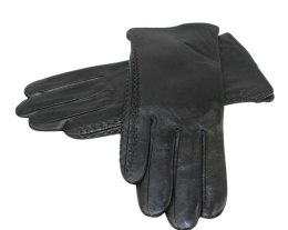 Skórzane Ocieplane Rękawiczki Damskie PolskaGalanteria.pl Ze Skóry Naturalnej Z Wzorkiem Podwójna Nitka CZARNE Rozmiar 8 1/2