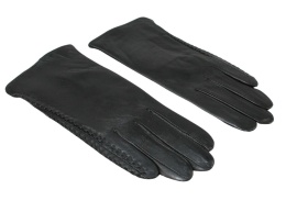 Skórzane Ocieplane Rękawiczki Damskie PolskaGalanteria.pl Ze Skóry Naturalnej Z Wzorkiem Podwójna Nitka CZARNE Rozmiar 8 1/2