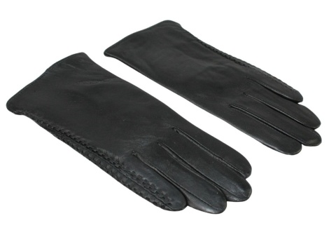Skórzane Ocieplane Rękawiczki Damskie PolskaGalanteria.pl Ze Skóry Naturalnej Z Wzorkiem Podwójna Nitka CZARNE Rozmiar 8 1/2