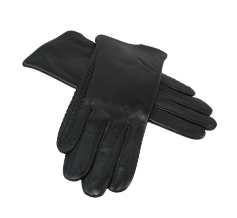Skórzane Ocieplane Rękawiczki Damskie PolskaGalanteria.pl Ze Skóry Naturalnej Z Wzorkiem Podwójna Nitka CZARNE Rozmiar 8 1/2