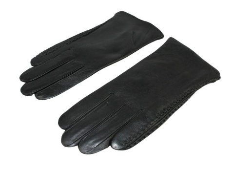 Skórzane Ocieplane Rękawiczki Damskie PolskaGalanteria.pl Ze Skóry Naturalnej Z Wzorkiem Podwójna Nitka CZARNE Rozmiar 8 1/2