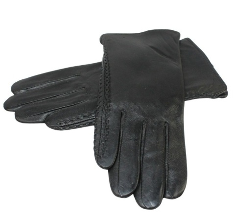 Skórzane Ocieplane Rękawiczki Damskie PolskaGalanteria.pl Ze Skóry Naturalnej Z Wzorkiem Podwójna Nitka CZARNE Rozmiar 8