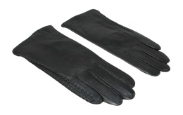 Skórzane Ocieplane Rękawiczki Damskie PolskaGalanteria.pl Ze Skóry Naturalnej Z Wzorkiem Podwójna Nitka CZARNE Rozmiar 8