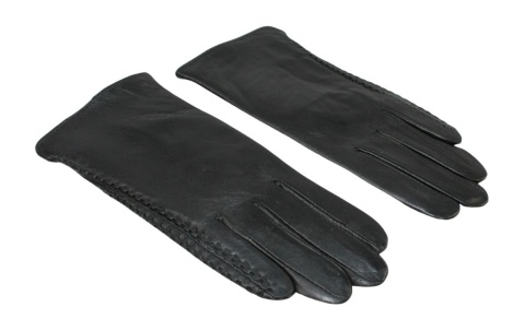 Skórzane Ocieplane Rękawiczki Damskie PolskaGalanteria.pl Ze Skóry Naturalnej Z Wzorkiem Podwójna Nitka CZARNE Rozmiar 8