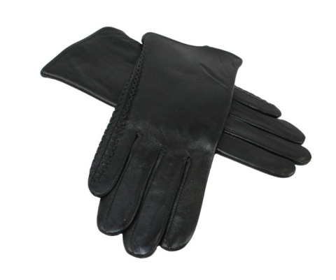 Skórzane Ocieplane Rękawiczki Damskie PolskaGalanteria.pl Ze Skóry Naturalnej Z Wzorkiem Podwójna Nitka CZARNE Rozmiar 8