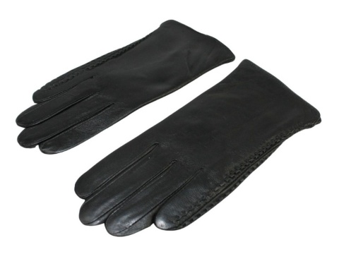 Skórzane Ocieplane Rękawiczki Damskie PolskaGalanteria.pl Ze Skóry Naturalnej Z Wzorkiem Podwójna Nitka CZARNE Rozmiar 8