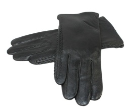 Skórzane Ocieplane Rękawiczki Damskie PolskaGalanteria.pl Ze Skóry Naturalnej Z Wzorkiem Podwójna Nitka CZARNE Rozmiar 9