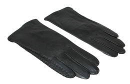 Skórzane Ocieplane Rękawiczki Damskie PolskaGalanteria.pl Ze Skóry Naturalnej Z Wzorkiem Podwójna Nitka CZARNE Rozmiar 9