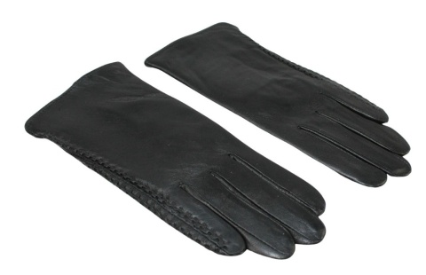 Skórzane Ocieplane Rękawiczki Damskie PolskaGalanteria.pl Ze Skóry Naturalnej Z Wzorkiem Podwójna Nitka CZARNE Rozmiar 9