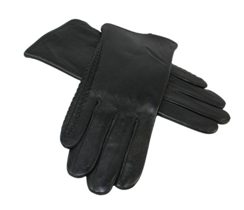 Skórzane Ocieplane Rękawiczki Damskie PolskaGalanteria.pl Ze Skóry Naturalnej Z Wzorkiem Podwójna Nitka CZARNE Rozmiar 9