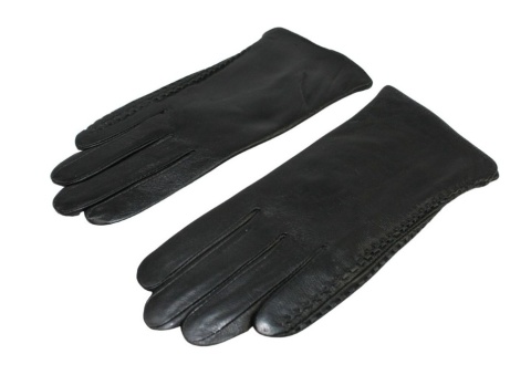 Skórzane Ocieplane Rękawiczki Damskie PolskaGalanteria.pl Ze Skóry Naturalnej Z Wzorkiem Podwójna Nitka CZARNE Rozmiar 9