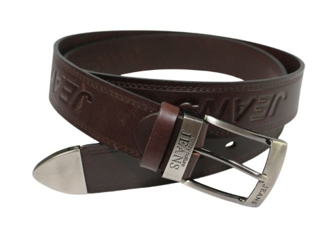 Pasek Męski Skórzany CEZ-MAR (PL) CZEKOLADOWY JEANS "IMITACJA SZYCIA CIENKĄ NITKĄ" Metalowa Końcówka Skóra Licowa EXTRA 40 mm