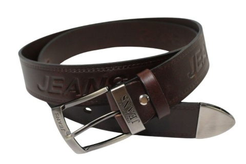 Pasek Męski Skórzany CEZ-MAR (PL) CZEKOLADOWY JEANS "IMITACJA SZYCIA CIENKĄ NITKĄ" Metalowa Końcówka Skóra Licowa EXTRA 40 mm