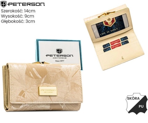 Portfel Damski Skórzany Peterson Klamra I Klapka Skóra Naturalna RFID PTN PS-108 BEŻOWY 14 x 9 x 3 [cm]