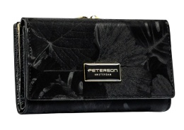 Portfel Damski Skórzany Peterson Klamra I Klapka Skóra Naturalna RFID PTN PS-108 CZARNY 14 x 9 x 3 [cm]