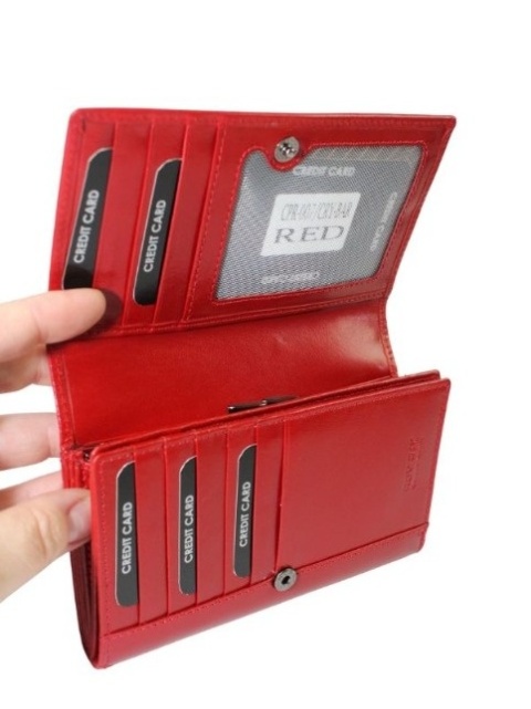 Portfel Damski Skórzany Rovicky (PL) Średni Klamra Z Klapką Wewnątrz Skóra Naturalna CPR 007 CZERWONY 15,5 x 9,5 x 3 [cm]