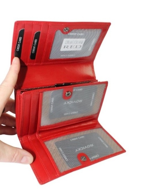 Portfel Damski Skórzany Rovicky (PL) Średni Klamra Z Klapką Wewnątrz Skóra Naturalna CPR 007 CZERWONY 15,5 x 9,5 x 3 [cm]